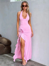 Draped Floral Split Maxi Dress Pink / S