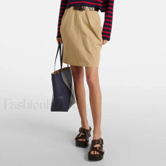 Draped Peplum Belted Cotton Skirt