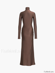 Draped Turtleneck Low Trendy Waist Twist Long Dress Dresses