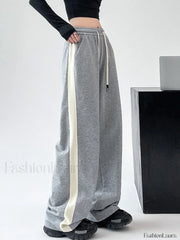 Drawstring Contrast Trim Trendy Wide Leg Sweatpants Sweatpants