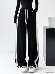 Drawstring Contrast Trim Trendy Wide Leg Sweatpants Sweatpants