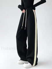 Drawstring Contrast Trim Trendy Wide Leg Sweatpants Sweatpants