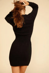 Embroidered Rose Knit Sweater Dress