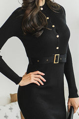 Button Front Bodycon Sweater Dress