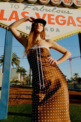 Satin Polka Dot Strapless Backless Maxi Dress