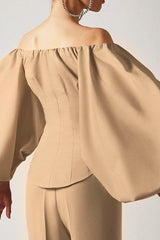 Elegant Puff Sleeve Cold Shoulder Blouse