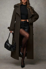 Long Notched Lapel Wool Blend Overcoat