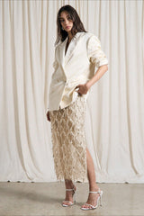 Sequin Fringe Slit Midi Party Skirt