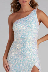 Sequin One Strap Slit Formal Dress S / White