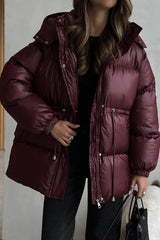 Adjustable Drawstring Hooded Puffer Jacket