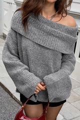 Off-the-Shoulder Bell Sleeve Loose Solid Sweater