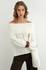 Solid Color Off Shoulder Knitted Sweater