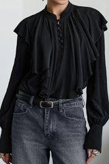 Stand Collar Ruffle Blouse
