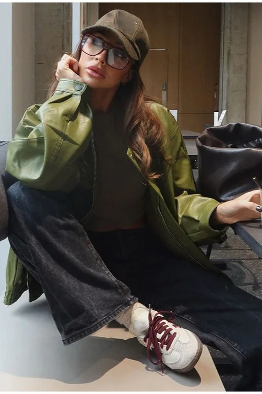 Vintage Green Faux Leather Jacket