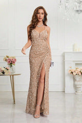 Sequin V Neck Bodycon Formal Dress S / Gold