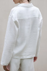 Linen Polo Collar Relaxed Blouse