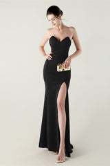 Strapless Sweetheart Pleated Party Dress Black / S