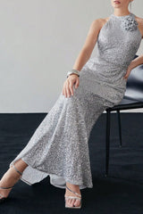 Halter Sequin Mermaid Maxi Dress