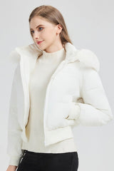 Plush Hooded Faux Fur Collar Puffer Jacket S / White