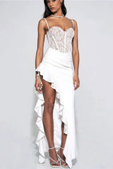 Lace Ruffle Hem Bodycon Cocktail Dress