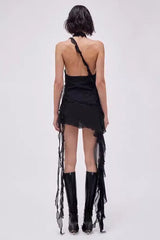 Asymmetric Rose Halter Mini Dress