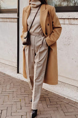 Solid Color Double Breast Lapel Overcoat