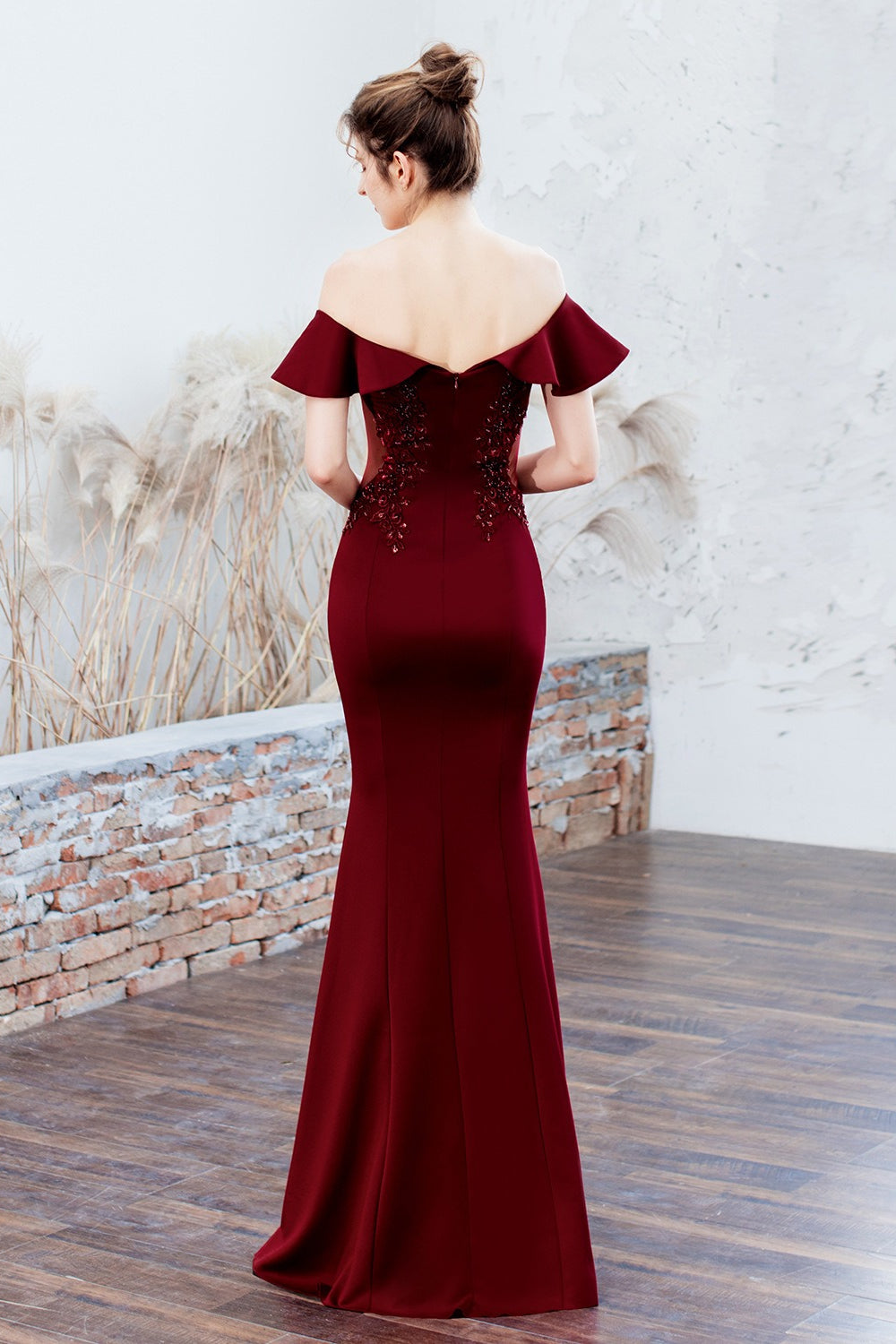 Elegant Off Shoulder Bodycon Formal Dress S / Claret