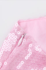 Pink Sequin V-Neck Slit Party Dress