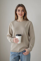 Seamless Knit Wool Pullover Sweater Light Tan / M