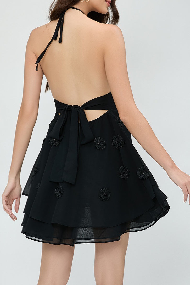 3D Floral Chiffon Halter Cocktail Dress