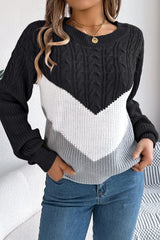 Colorblock Round Neck Pullover Sweater