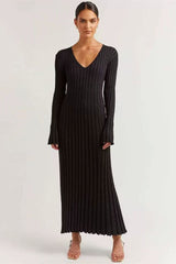 Flare Sleeve V-Neck Sweater Dress