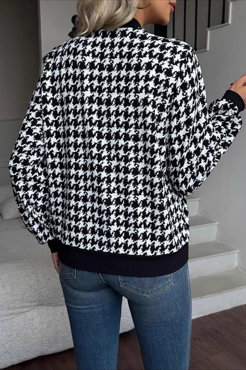 Long Sleeve Houndstooth Fitted Jacket