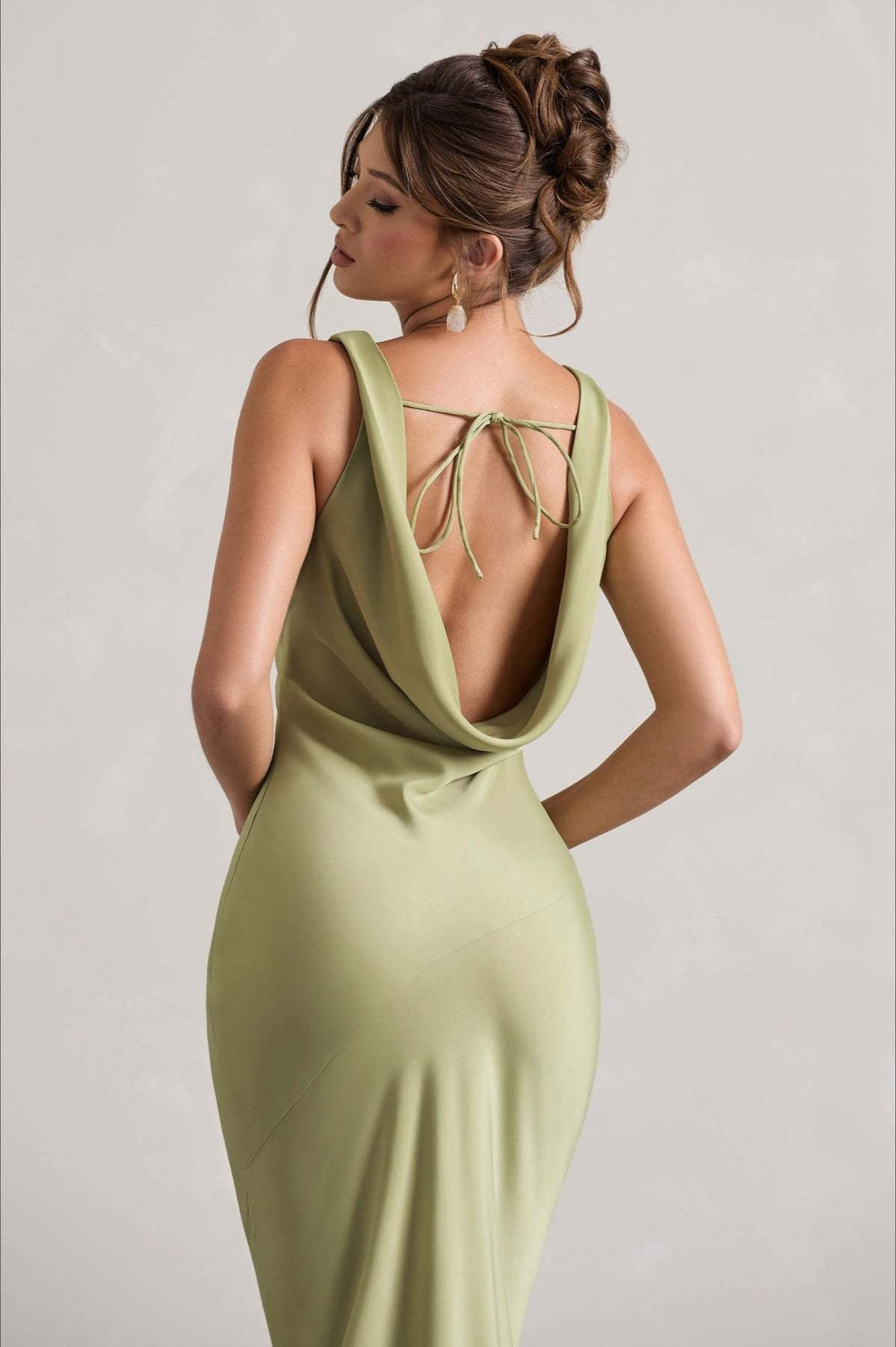 Satin Cowl Neck Fishtail Party Dress S / Green