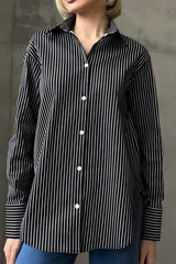 Relaxed Fit Striped Long Sleeve Blouse