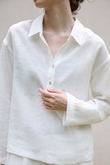Linen Polo Collar Relaxed Blouse