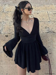 Effortless Plunge Graceful Skater Short Dress Black / S Dresses