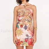 Elegant Hollow Halter Mini Dress BROWN / S