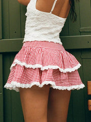 Elegant Plaid Layered Mini Skirt