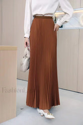 Elegant Pleated High Quality Black Midi Skirt caramel / One Size