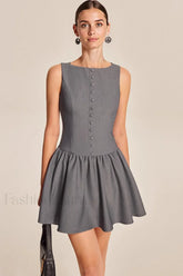 Elegant Sleeveless Ruffled A Line Work Dress Grey / S