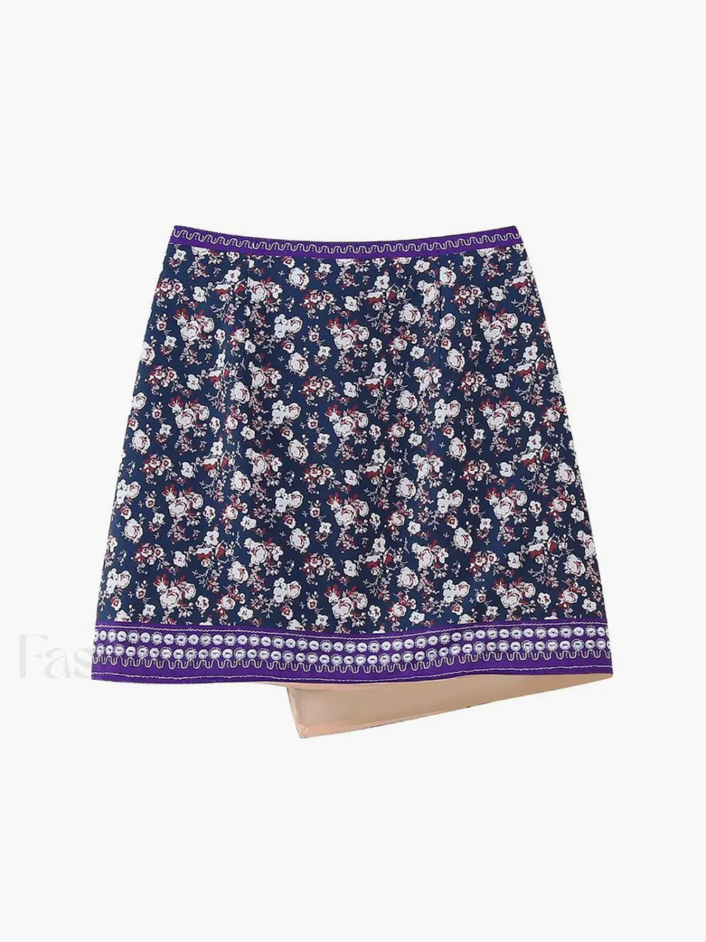 Embroidered Asymmetric Graceful Floral Mini Skirt Skirts
