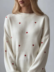 Embroidered Heart Graceful Oversized Knit Sweater Sweaters L