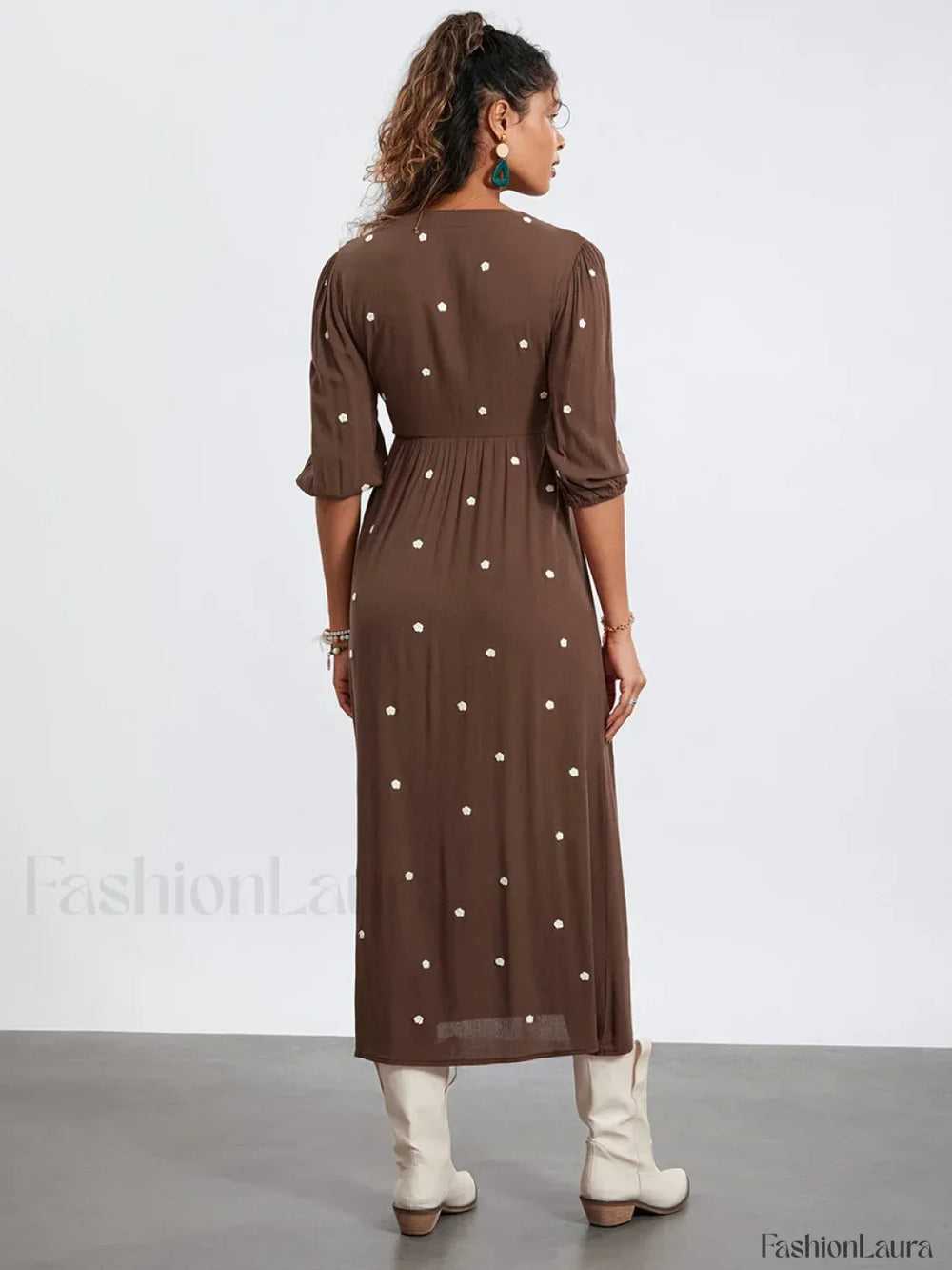 Embroidered Tie Waist Boho Dress