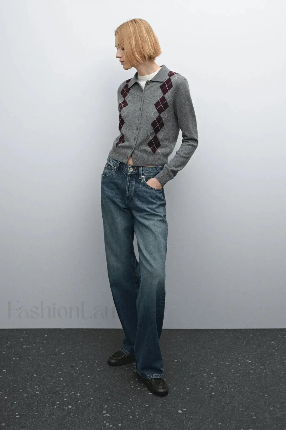English College Style Polo Neck Knit Cardigan