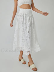 Eyelet Rosebud Graceful Pattern Maxi Skirt Skirts