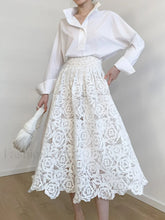 Eyelet Rosebud Graceful Pattern Maxi Skirt White / XS Skirts