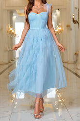 Layered Sheer Panel Sleeveless Cocktail Dress M / Blue