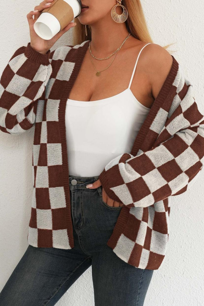 Checkered Knit Cardigan
