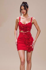 Red Cutout Floral Bandage Party Dress S / Red